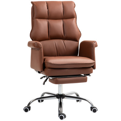 HOMCOM Executive Office Chair, PU Leather Ergonomic Office Desk Chair with Footrest, Reclining and Swivel Chair, Brown