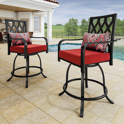 Soline Enlarged 29" W Metal Outdoor Counter height Armchair with Cushion