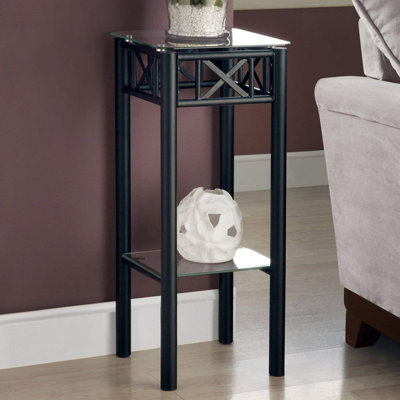 Table d'appoint Lanesboro, côté, extrémité, support pour plante, carré, salon, chambre à coucher, métal, verre trempé, noir