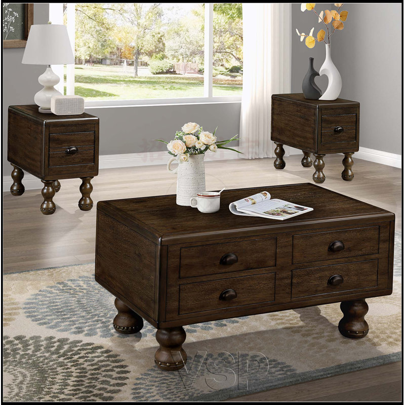 Rectangle Living Room Coffee Table Set,  3-Piece, Espresso