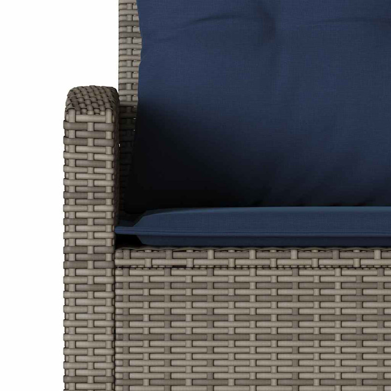 L-Shaped Couch Sofa With Cushions Poly Rattan, Grey, Navy Blue, l-shaped sofa + 4x footstool + table