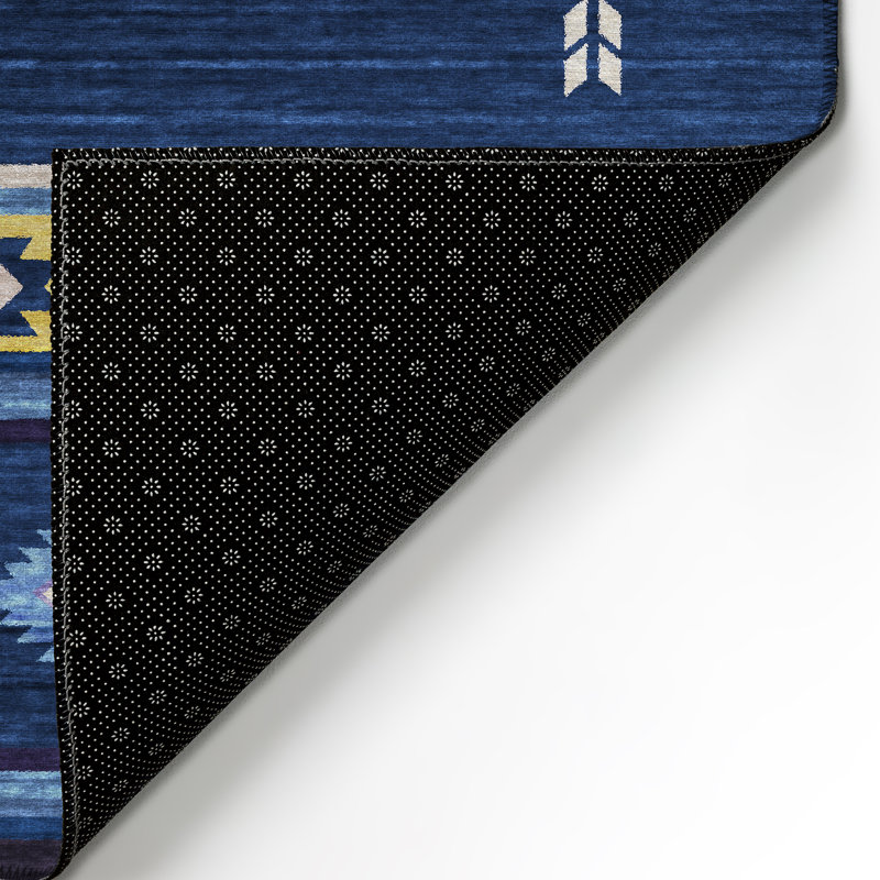 Tapis bleu / beige en polyester tissé à la machine intérieur / extérieur Jonea Southwestern, Rectangle 3 pi x 5 pi