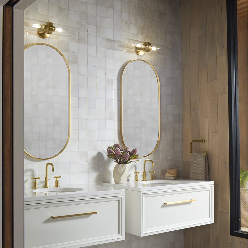 Purist™ 2 Light Indoor Bathroom Vanity Light Fixture, UL Listed, 21.875" H x 4.75" W x 6.875" D, Brushed Moderne Brass