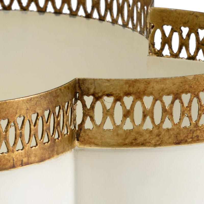 Tracery Handmade Metal Cachepot, 6.5" H x 11" W x 11" D, Cream