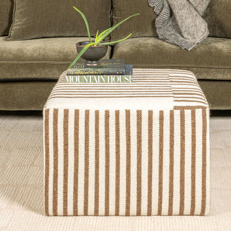Breck Wool Kilim Upholstered Coffee Table Ottoman, 16" H x 24" L x 24" W