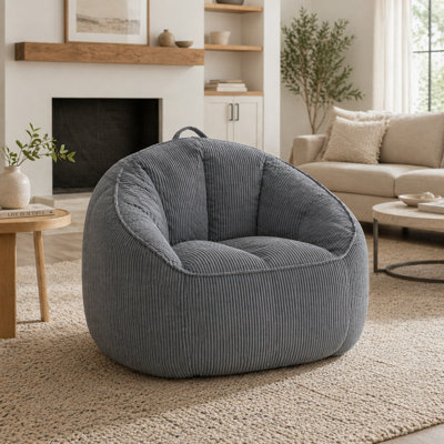 Fauteuil à billes surdimensionné en velours côtelé pour adultes avec accoudoirs