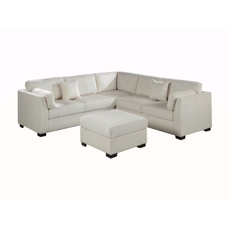 Ensemble de canapé 4 pièces L-Sectional RAF / LAF, Velours côtelé beige