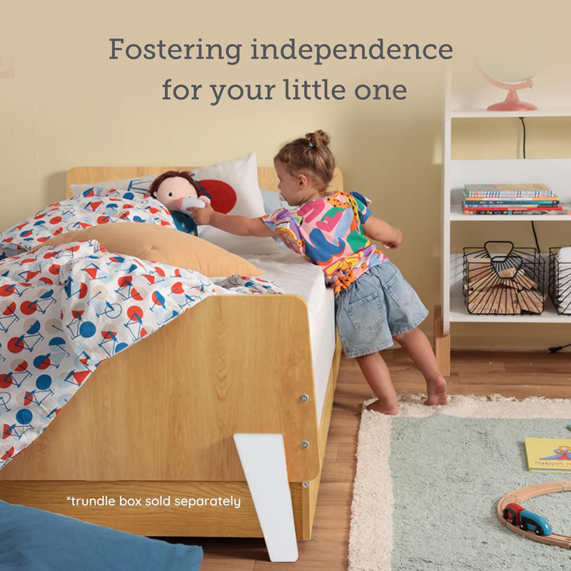 dadada Fun Bed - Twin Bed Frame for Kids & Toddlers - White/Red Oak, White/Red Oak