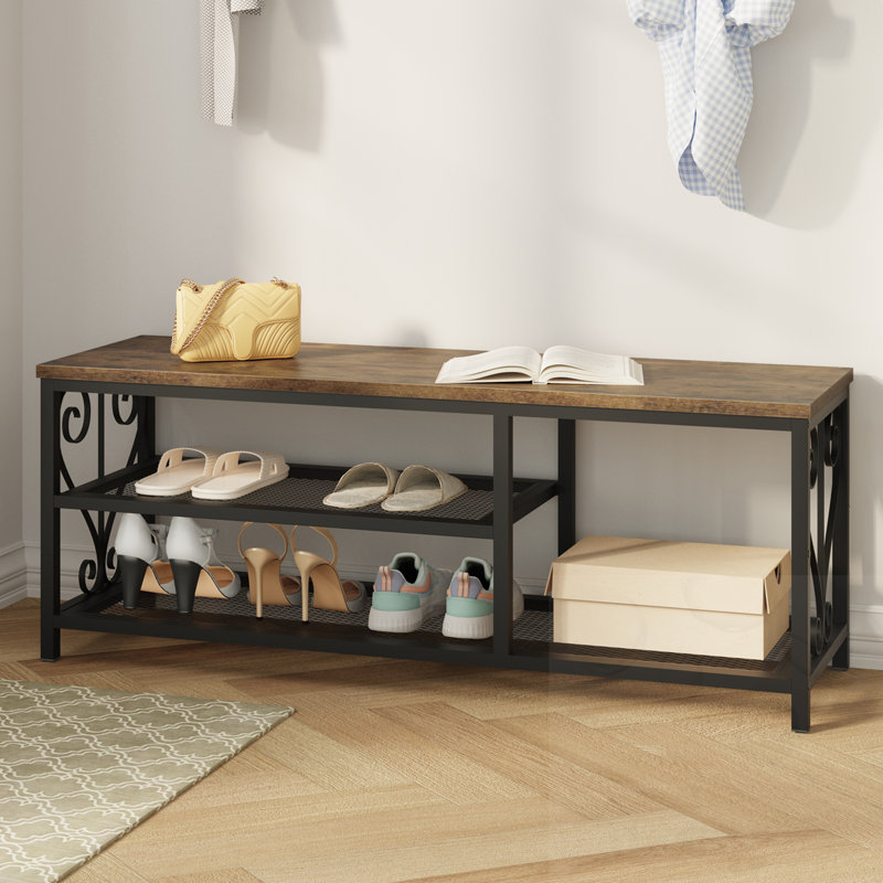 Wooden Storage Bench With Shoe Rack