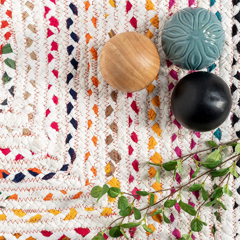 Breylee Cotton Geometric Indoor Rug, Round 5'