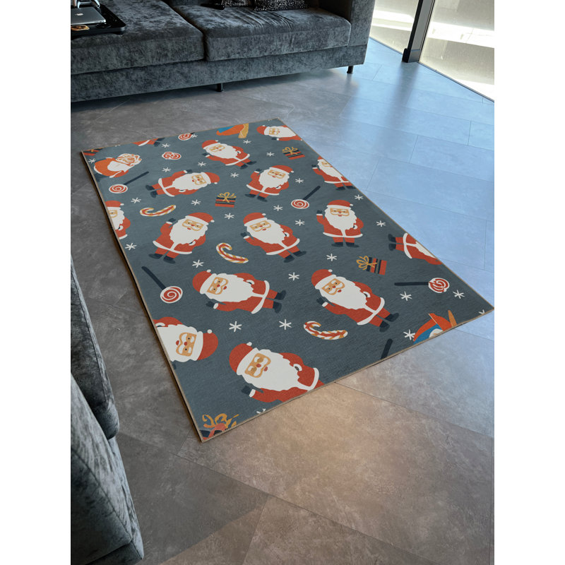 Tapis décoratif moderne et multicolore à motif d'ornement de père Noël multicolore, Rectangle 4 pi 7,12 po x 6 pi 6,74 po