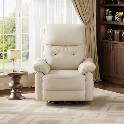 Fauteuil inclinable pivotant électrique à bascule - Rotation à 270°, port de chargement USB, revêtement en similicuir, dossier capitonné, poches latérales, accoudoirs épais à double couche, beige clair