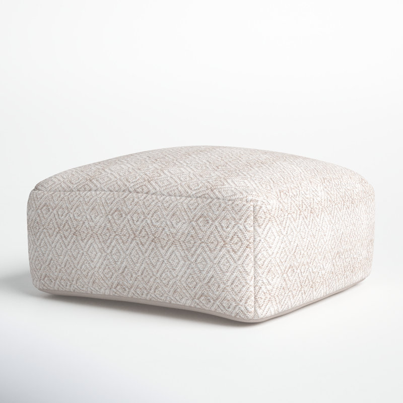 Iyanola 34'' Wide Square Geometric Pouf Ottoman, Beige/Brown