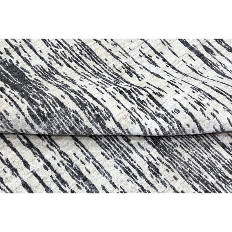 Hand Knotted Abstract Area Rug in Beige/Charcoal, Rectangle 8' x 10'