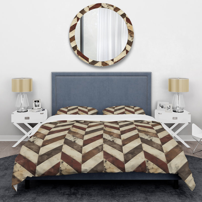 Ensemble de housse de couette moderne à motif de chevrons brun et blanc I, Housse de couette pour grand lit et 2 taies décor