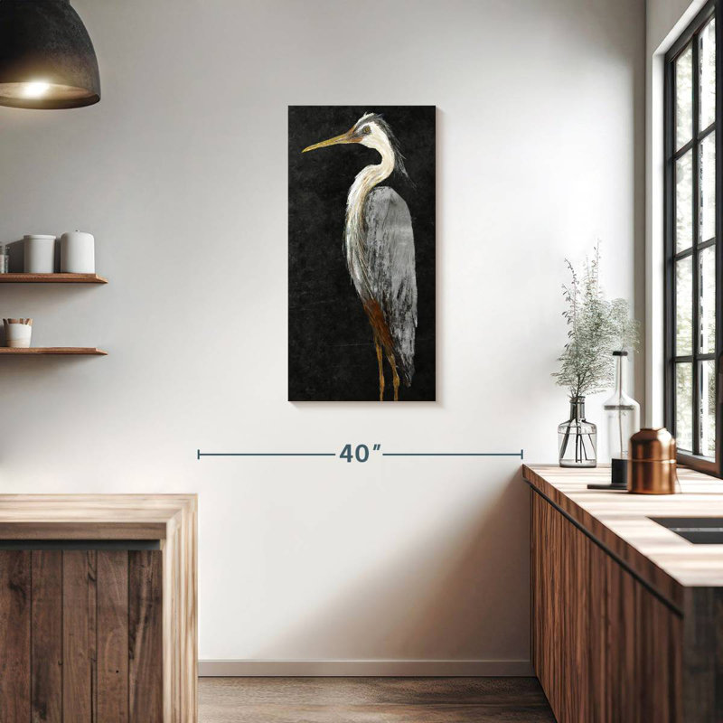 Brampt Silver Heron On Black I, 36" H x 18" W