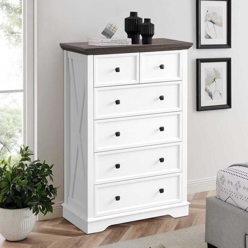 Commode 6 tiroirs avec plateau de rangement moderne Modern Farmhouse