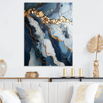 Art mural doré et bleu Geode II - encre liquide abstraite