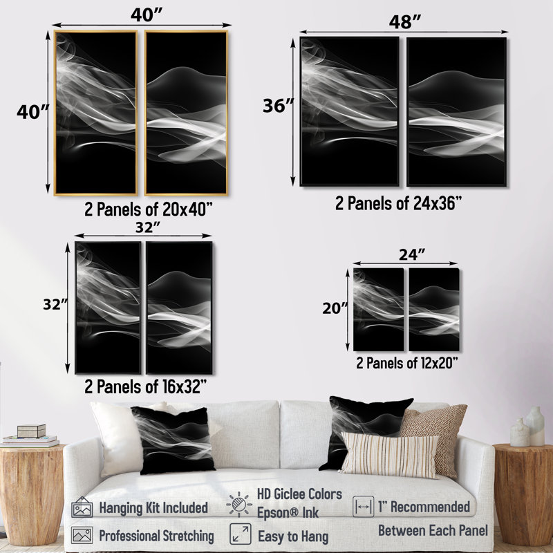 «Black White Contemplative Abstraction I» - décoration murale noire, Noir, H 36 po x l 48 po, Impression encadrée flottante