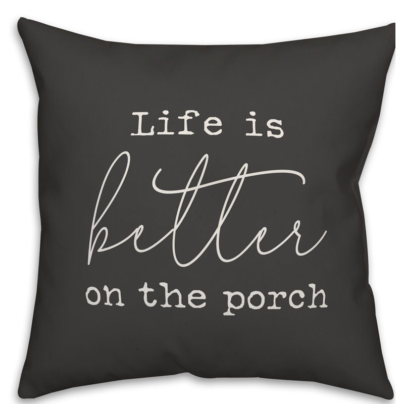 Textual Outdoor Throw Pillow, Charcoal/White, 18" x 18" 