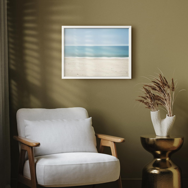 Petite plage colorée, mer et horizon, bord de mer, Illustration moderne, petit décor, œuvre d'art moderne, Blanc