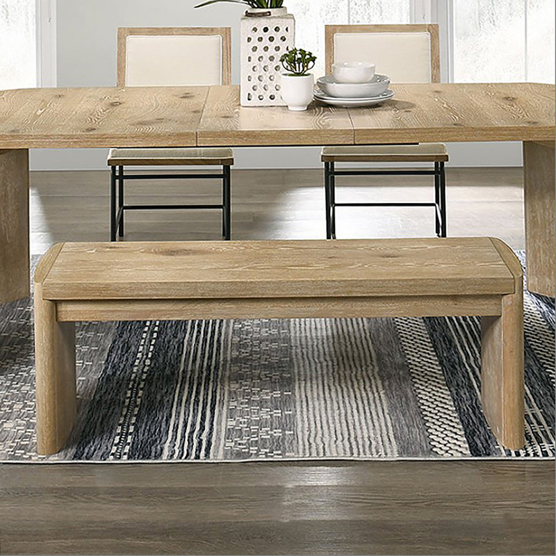Banc rembourré moderne de style contemporain avec coins arrondis et finition chêne