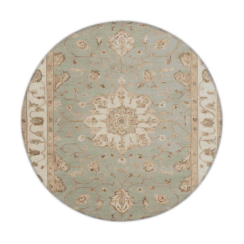 Tapis gris d'intérieur et d'extérieur Tabriz, Rond 5 pi