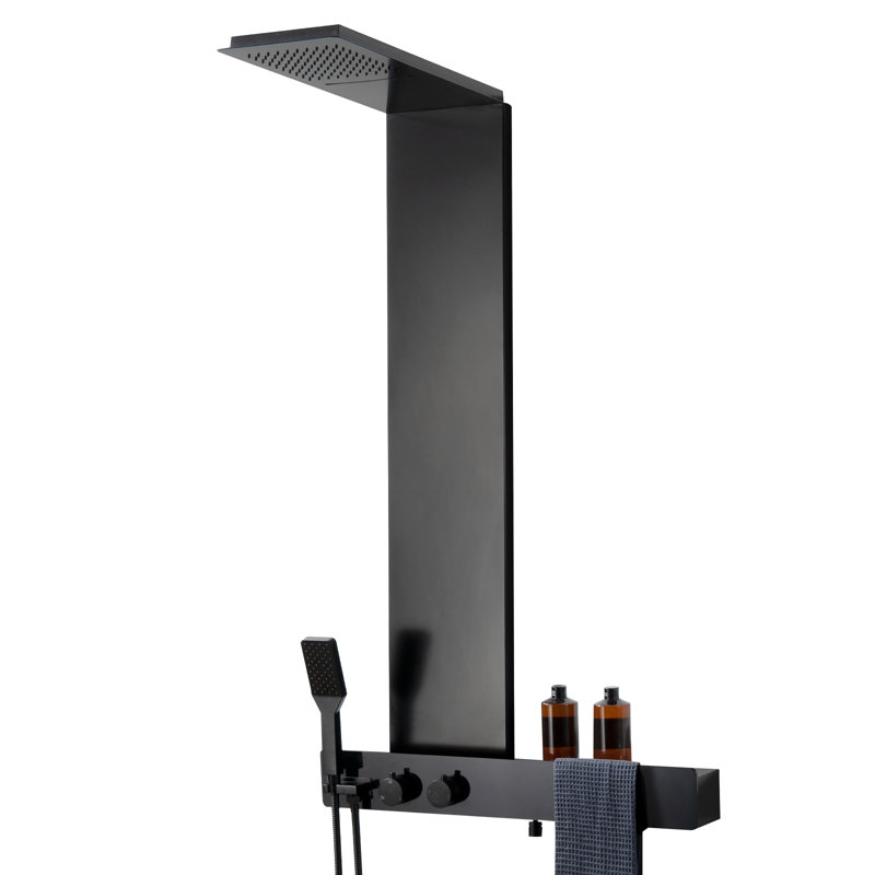Matte Black Multi-Function Shower Panel with Rainfall and Waterfall Heads