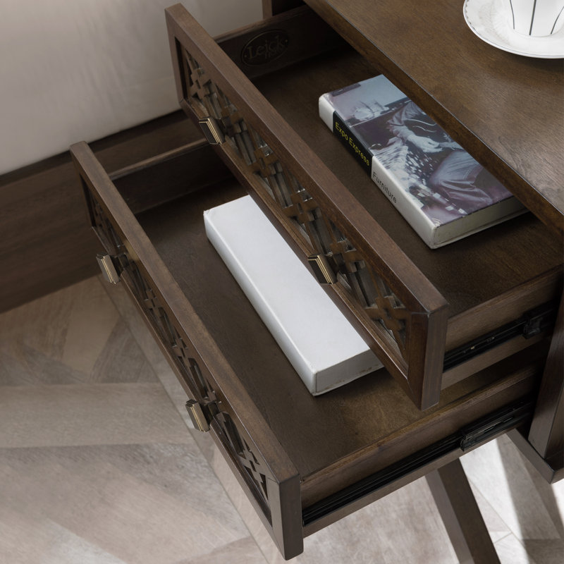 Filigree Solid + Manufactured Wood Mirrored Diamond X Base Side Table, Walnut