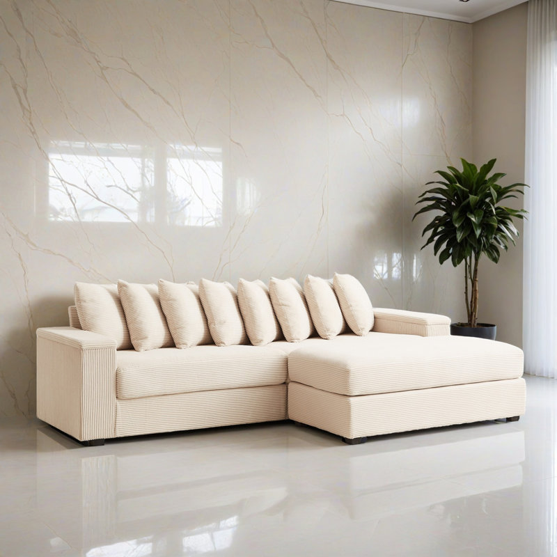 Canapé modulaire faisant face à la droite de 104,02 po avec méridienne, Velours côtelé beige