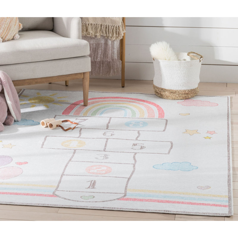 Kids Rugs Hopscotch Aronne Modern Multi Beige Area Rug, Rectangle 3'3" x 5'
