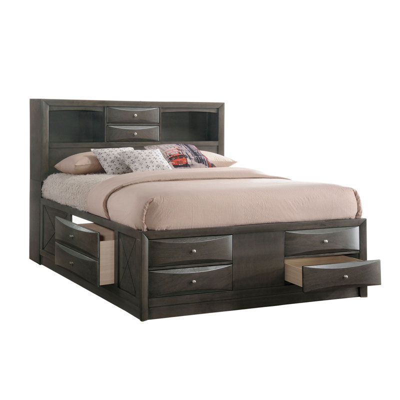 Ensemble de chambre avec lit plateforme de rangement Rodnell 4-2_Kathlyn, Très grand, gris
