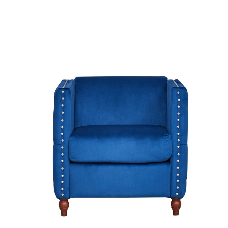 Chaise avec accoudoirs en velours 28,3 po, Velours bleu