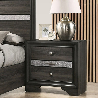 2 Drawers And 1 Jewelry Drawer Nightstand In Gray - Modern Bedroom Addition With Textured Surface Regular Felt-lined Pouch Bin Drawer,