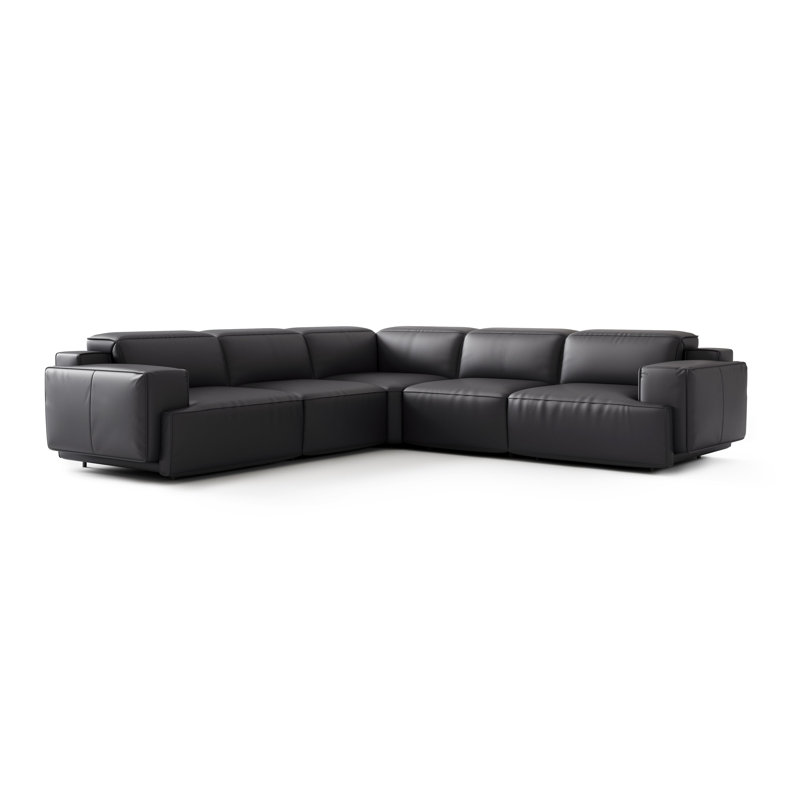 Canapé modulaire en forme de L en cuir Valentina, noir