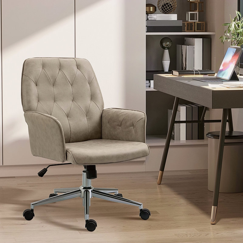 Chaise de bureau à domicile en microfibre, chaise de bureau d'ordinateur à hauteur ajustable et capitonnée avec roues pivotantes et accoudoirs rembourrés