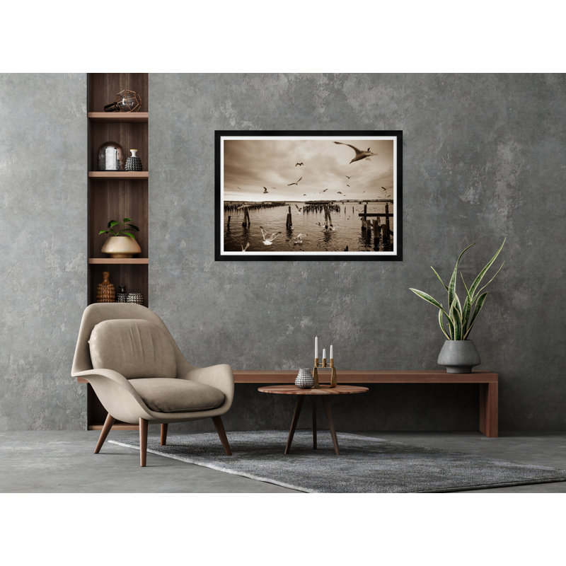 Gull Gathering In Sepia Print