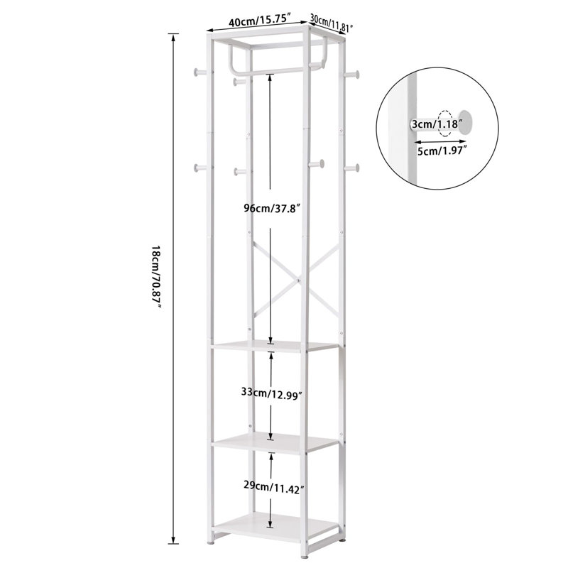 Andromedae Freestanding 8 - Hook Coat Rack, White