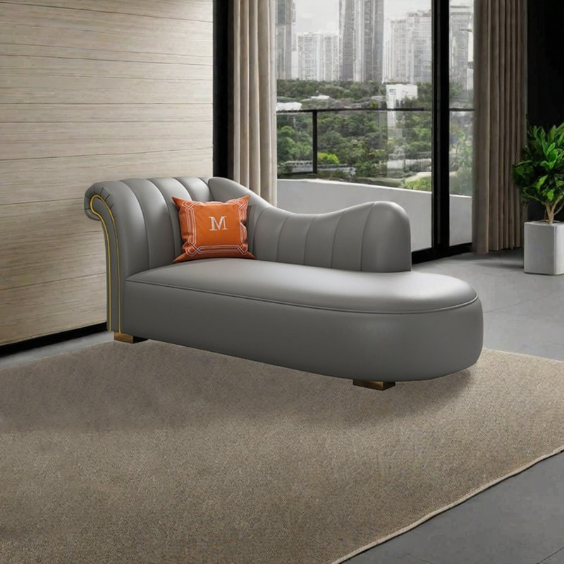 Chaise longue en bois massif de style simple, Gris, Orienté à gauche (vu de face)