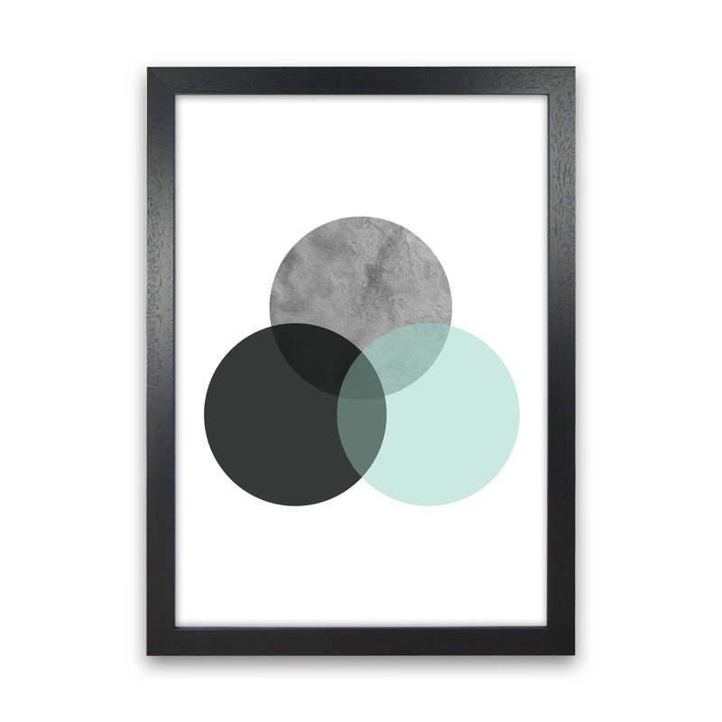 Geometric Mint And Black Circles by Pixy Paper - Print, Black Framed, 84cm H x 59.4cm W x 3cm D