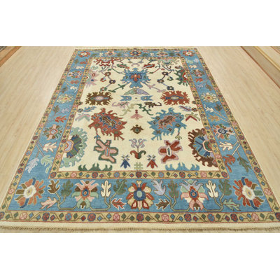One-of-a-Kind Rectangle 8'1" X 10'5" New Age Wool Area Rug in Ivory/Blue/Beige