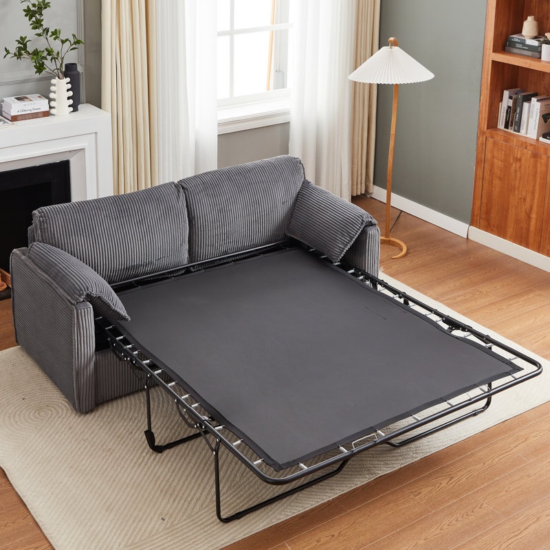 Futon canapé-lit Modern, lit de 79,13 pouces, revêtement en velours côtelé, structure en métal, centre d'attention pour le salon, canapé-lit extensible de poids maximal de 450 lb, confortable, tissu gris, structure, pour plus de confort, 450