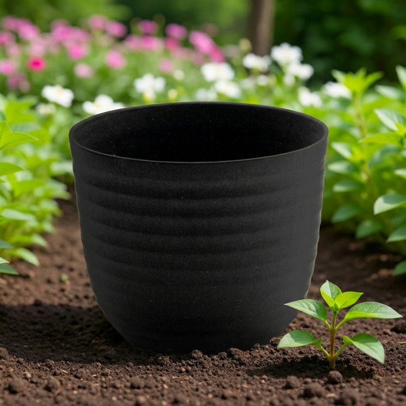 8.6" Matera Round Planter Eco-Friendly Charcoal - Set Of 2, Charcoal