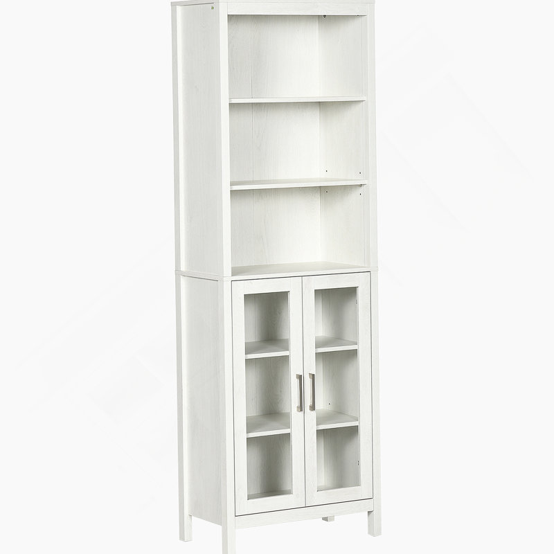 Grande armoire de rangement pour salle de bain avec tablette à 3 niveaux, armoire en verre, tour de lin autoportante avec tablettes réglables, blanc antique