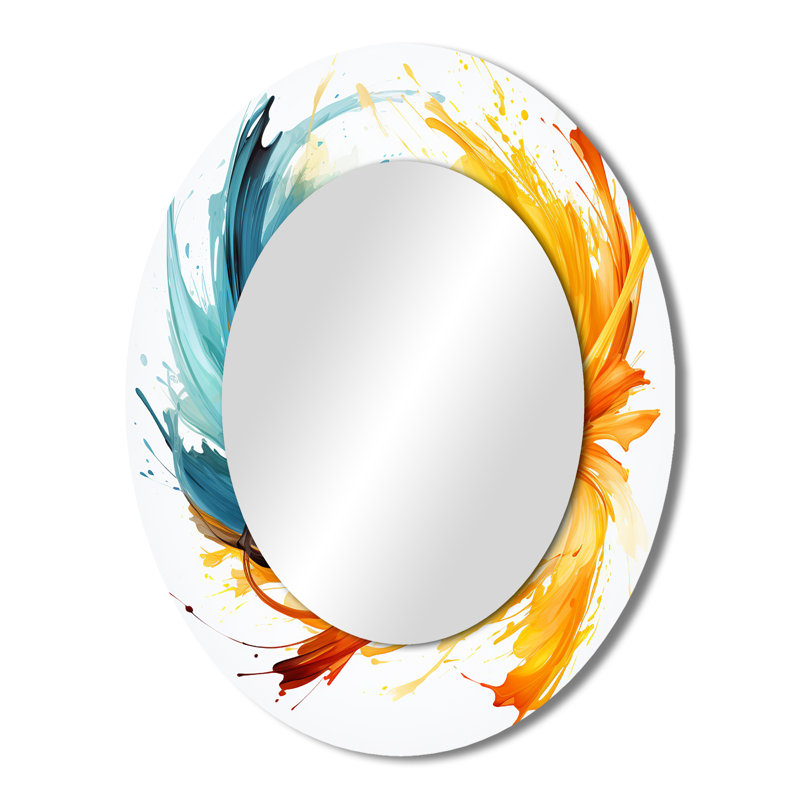 Mariage tourbillonnant d'ambre électrique et de bleu - miroir mural ovale moderne, 43 po x 33 po