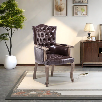 Leather Chair with Carved Wood Legs