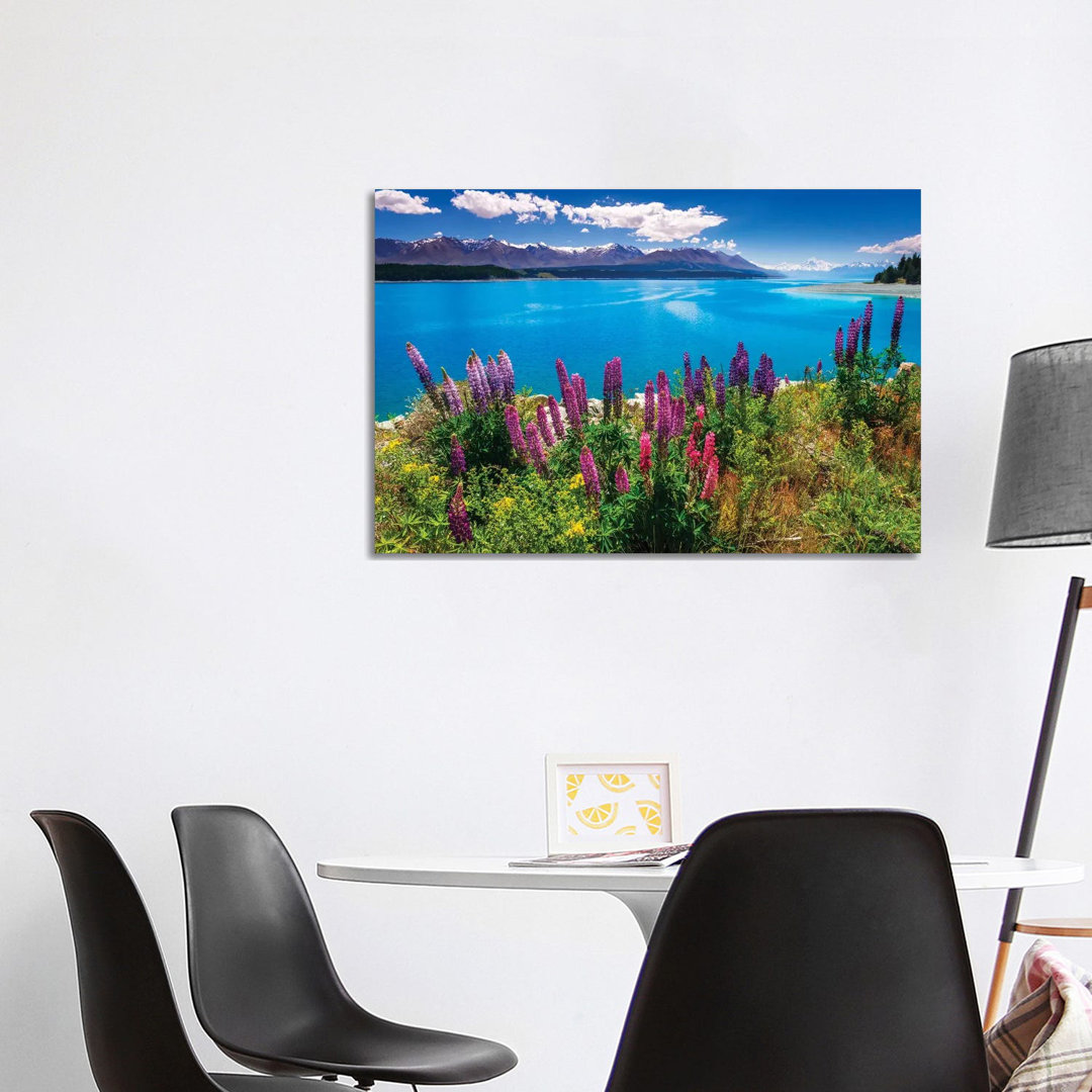Wildflowers At Lake Pukaki In The Southern Alps, Canterbury, South Island, New Zealand by Russ Bishop - Wrapped Canvas Gallery-Wrapped Canvas Giclée