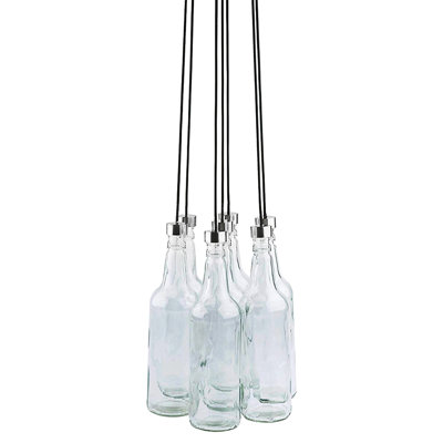 Mid-Century Modern Leitmotiv BottLED Clear Glass 7-Bottle Hardwired LED Hanging Pendant Light — 11" H X 12" Dia.