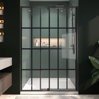 44-48" Wide X 71" High Pivot Framed Shower Door With Clear Glass
