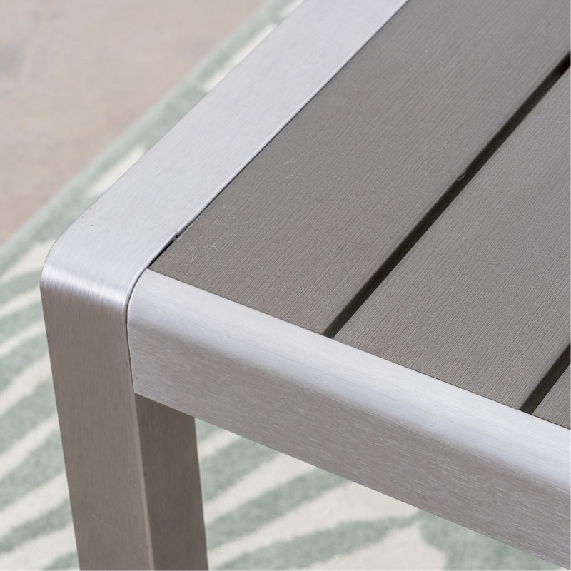 Table de salle à manger d'extérieur en aluminium avec plateau en faux bois